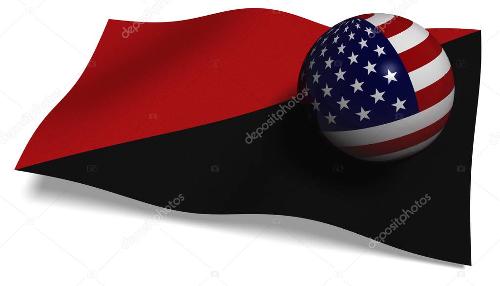 3D illustration. Antifa flag with a USA flag in a ball