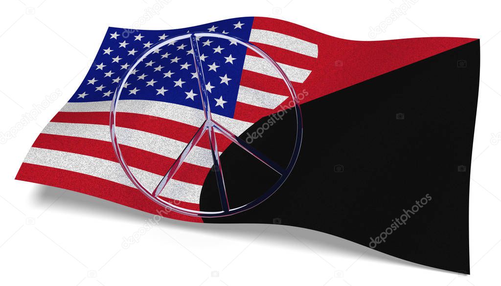 USA flag and an Antifa flag with a peace sign