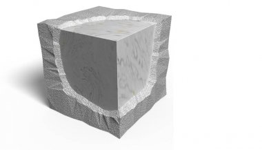 3D çizim. Pürüzsüz ve kaba yontma taş. 
