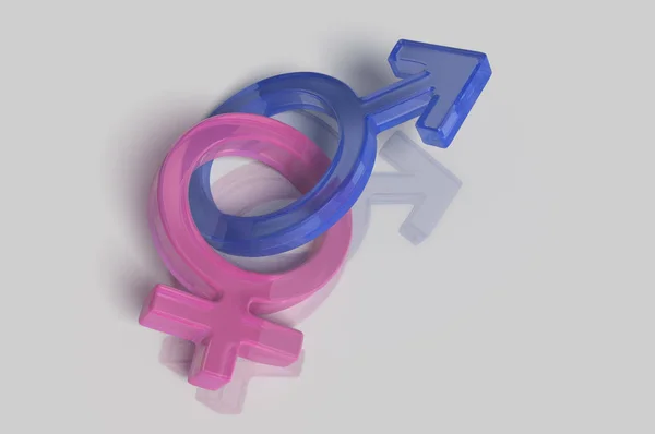 Ilustracja 3D. Symbole płci męskiej i żeńskiej na białym tle — Zdjęcie stockowe