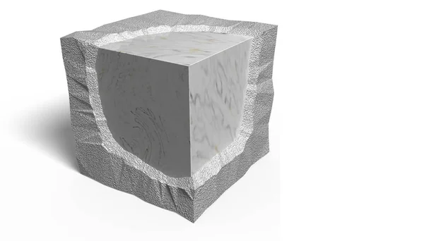 3D çizim. Pürüzsüz ve kaba yontma taş. 