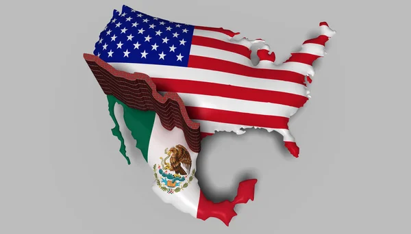 Ilustração 3D. Parede de fronteira entre México e EUA Fotografias De Stock Royalty-Free