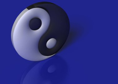 3D çizim. Mavi bir arka plan üzerinde bir yin yang işaret