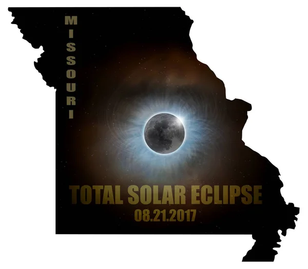 Total solförmörkelse i Missouri karta disposition Usa — Stockfoto