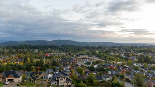 Time lapse of clouds and sunset over homes in Happy Valley Or early Fall Season — Stock Video