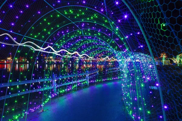 Christmas Lights in Tunnel at Lafarge Lake BC Canada