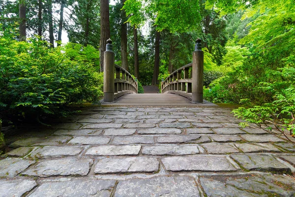 Caminho de Cobblestone para a ponte de madeira — Fotografia de Stock