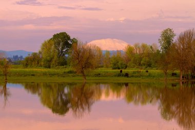 Helens Dağı yansıma günbatımı sırasında Portland Oregon