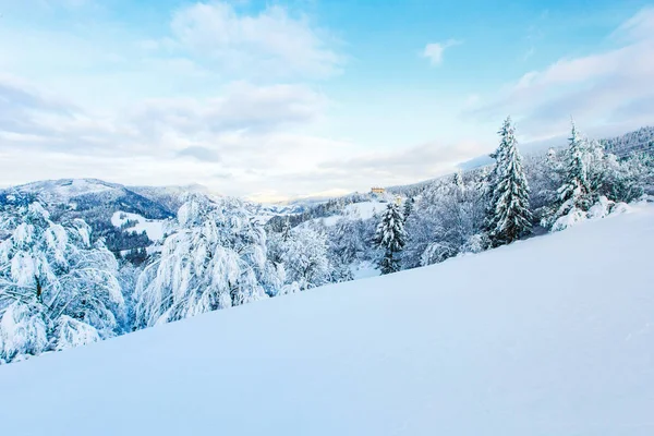 Espessa camada de neve na montanha, bela paisagem. Natureza no inverno — Fotografia de Stock