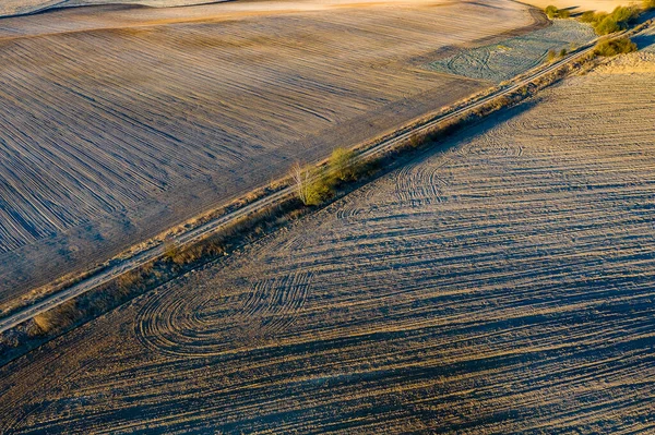 Bovenaanzicht Van Het Omgeploegde Land Landbouw Landschap Luchtvaart — Stockfoto