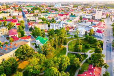 Grodno, Belarus - 12 Haziran 2019 - Grodno şehrinin hava manzarası