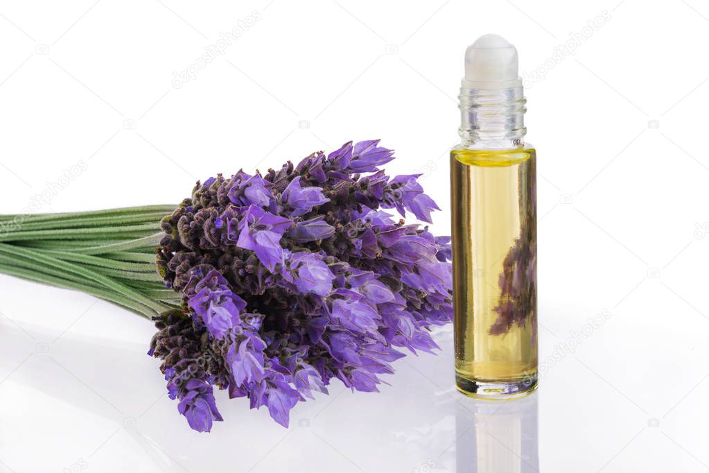  essential oil and lavender flowers 