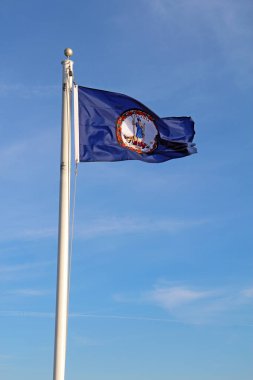 Virginia Cumhuriyetinin bayrağı bir süre önce dalgalanmıştı. Parlak mavi gökyüzü ve sirrus bulutları dikey arka plandaydı.