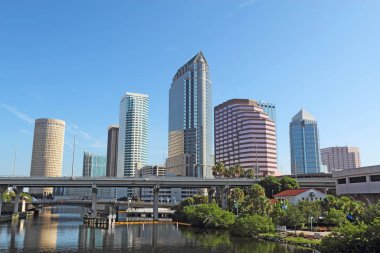 Partial Tampa, Florida skyline with USF Park and commercial buildings clipart