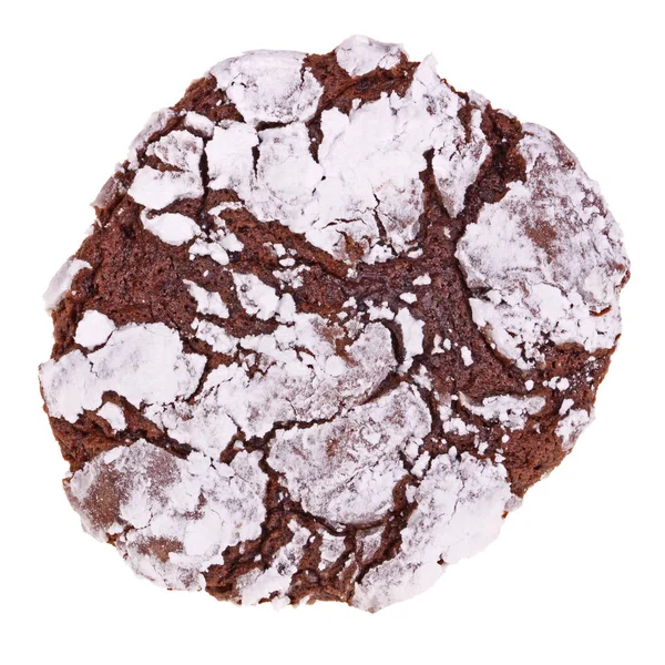 Single Nybakad Hemmagjord Choklad Crinkle Cookie Isolerad Mot Vit Bakgrund Stockbild