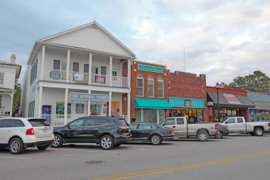 BEAUFORT, NORTH CAROLINA - APRIL 18 2017: Businesses on Front Street in downtown Beaufort, the third-oldest town in the state, rated as 