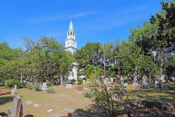 Beaufort South Carolina April 2017 Main Building Spire Part Graveyard — Stockfoto