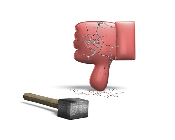Red thumb down with hammer, 3D rendering — Stock Photo, Image