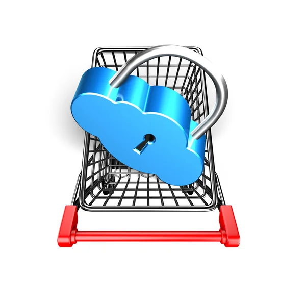 Lock in shopping cart, 3D rendering — Stock Photo, Image