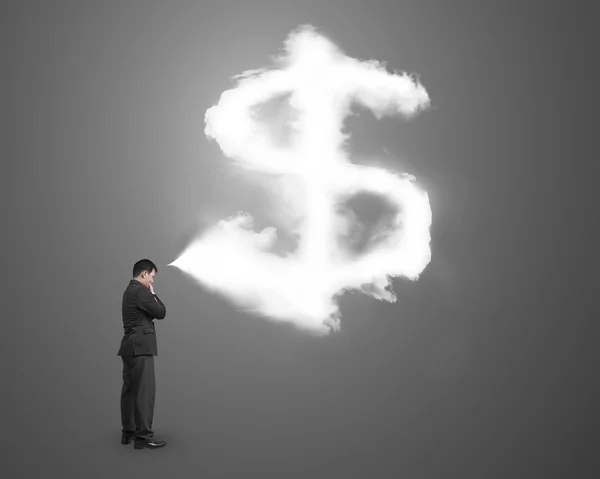 Businessman thinking with dollar sign shape cloud — Stock Photo, Image