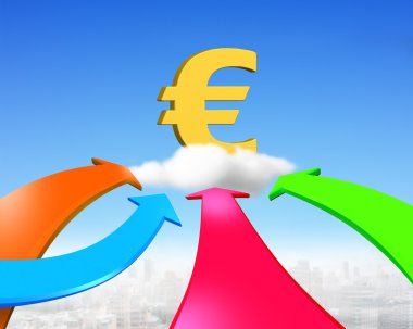 Dört renk ok altın Euro simgesini doğru git