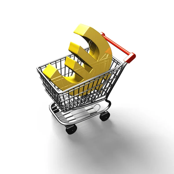 3D rendering shopping cart with golden euro sign — Stock Photo, Image