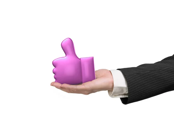 3D thumb up with man hand holding — Stock Photo, Image