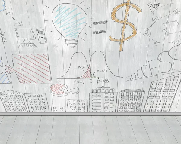 Business concept doodles on gray wooden wall — Stock Photo, Image