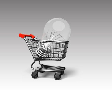 Alışveriş sepeti büyük ampul, 3d render ile