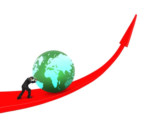 Businessman pushing globe upward on red trend line — Stock Photo, Image