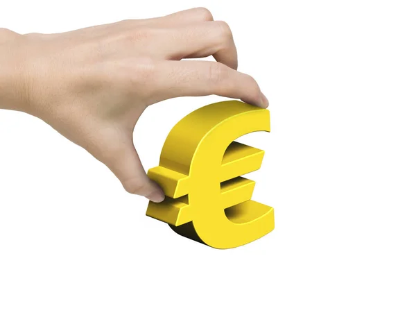 Mulher mão segurando dourado Euro símbolo — Fotografia de Stock