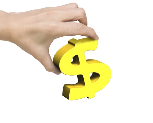 Woman hand holding golden dollar sign — Stock Photo, Image