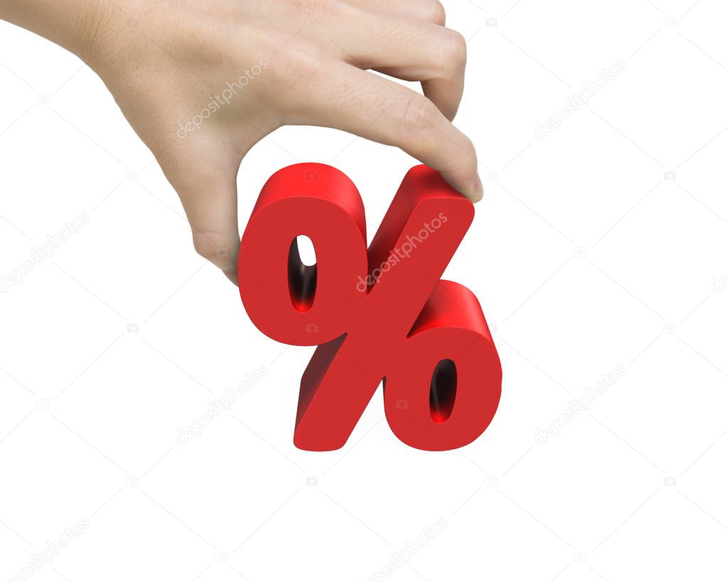 Woman hand holding 3D percentage sign
