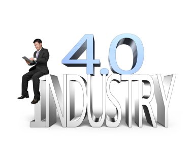 Sanayi 4.0 kavramı, tablet ile 3d sanayi 4.0 kullanan adam