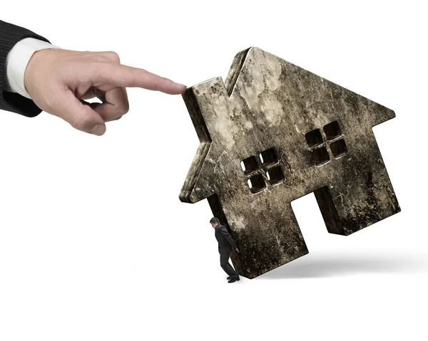 Man holding old house with another hand pushing — Stock Photo, Image
