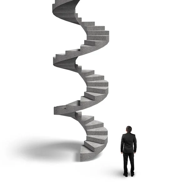 Concrete spiral staircase with man looking up — Stock Photo, Image