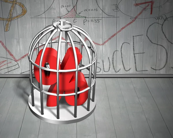 Rotes Prozentzeichen im silbernen Käfig — Stockfoto