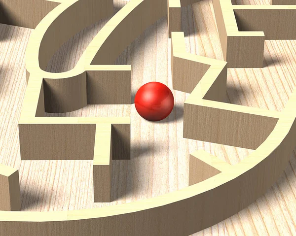 Röd boll i trä labyrint, 3d illustration — Stockfoto