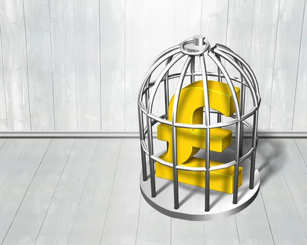 Golden pound symbol in the silver cage — Stock Photo, Image