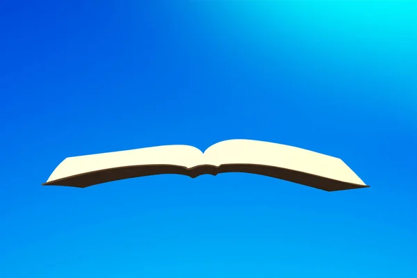 Libro volando en el cielo azul, ilustración 3D — Foto de Stock