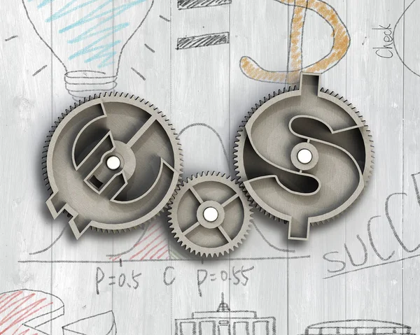 Gears with dollar sign and euro symbol. — Stock Photo, Image