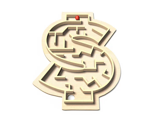 Labyrint bollspel pengar form rutan 3d illustration — Stockfoto