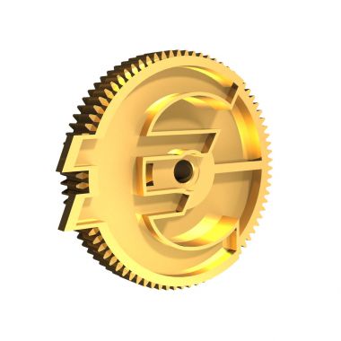 Euro simgesi, 3d çizim ile altın dişli.