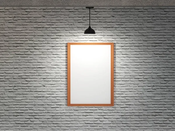 Whiteboard op bakstenen muur met plafondlamp — Stockfoto