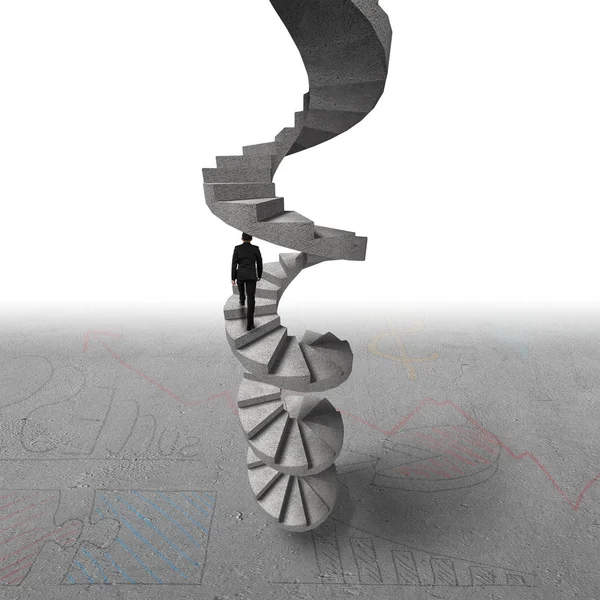 Empresário escalando escada em espiral de concreto — Fotografia de Stock