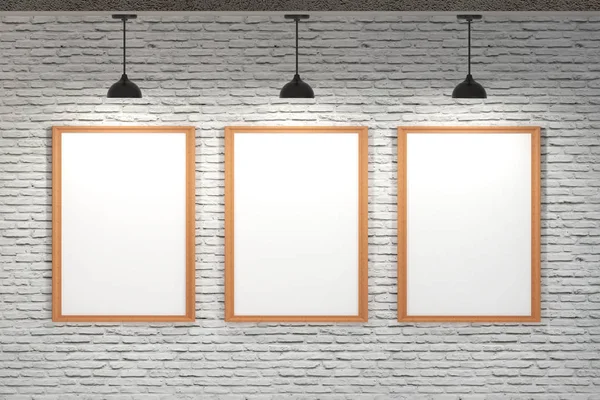 Tavola bianca su parete di mattoni con plafoniera — Foto Stock