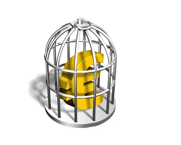Signo dorado del euro en la jaula de plata, ilustración en 3D — Foto de Stock