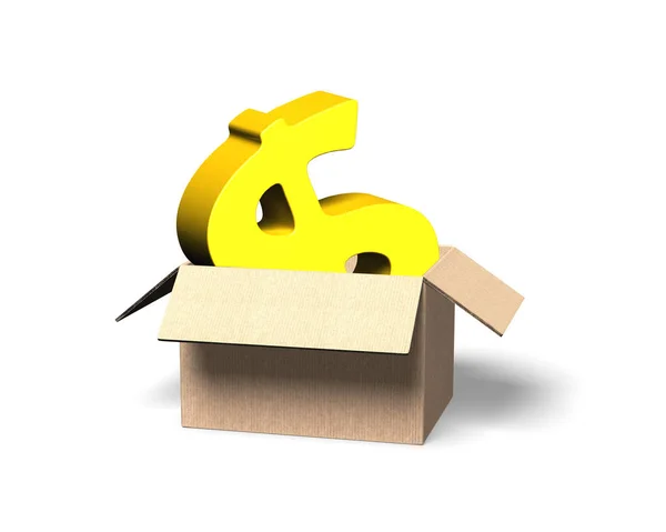 Golden Euro symbol in opened cardboard box, 3D illustration — Stock Photo, Image