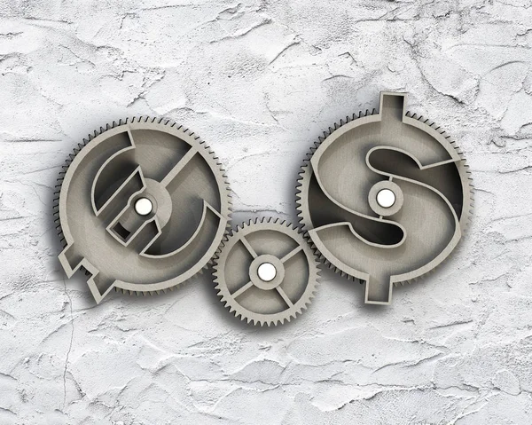 Gears with dollar sign and euro symbol. — Stock Photo, Image