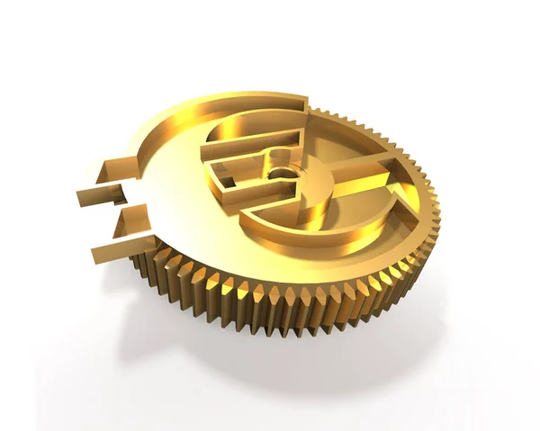 Goldzahnrad mit Euro-Symbol, 3D-Abbildung. — Stockfoto